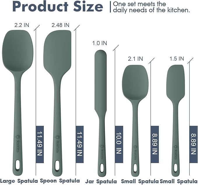 5 Pieces Silicone Spatula Set, Food Grade Rubber Spatula, Upgrade Strong Handle with Ergonomic Grip, Heat Resistant Up to 600°F for Nonstick Cookware, Cooking Dried Thyme
