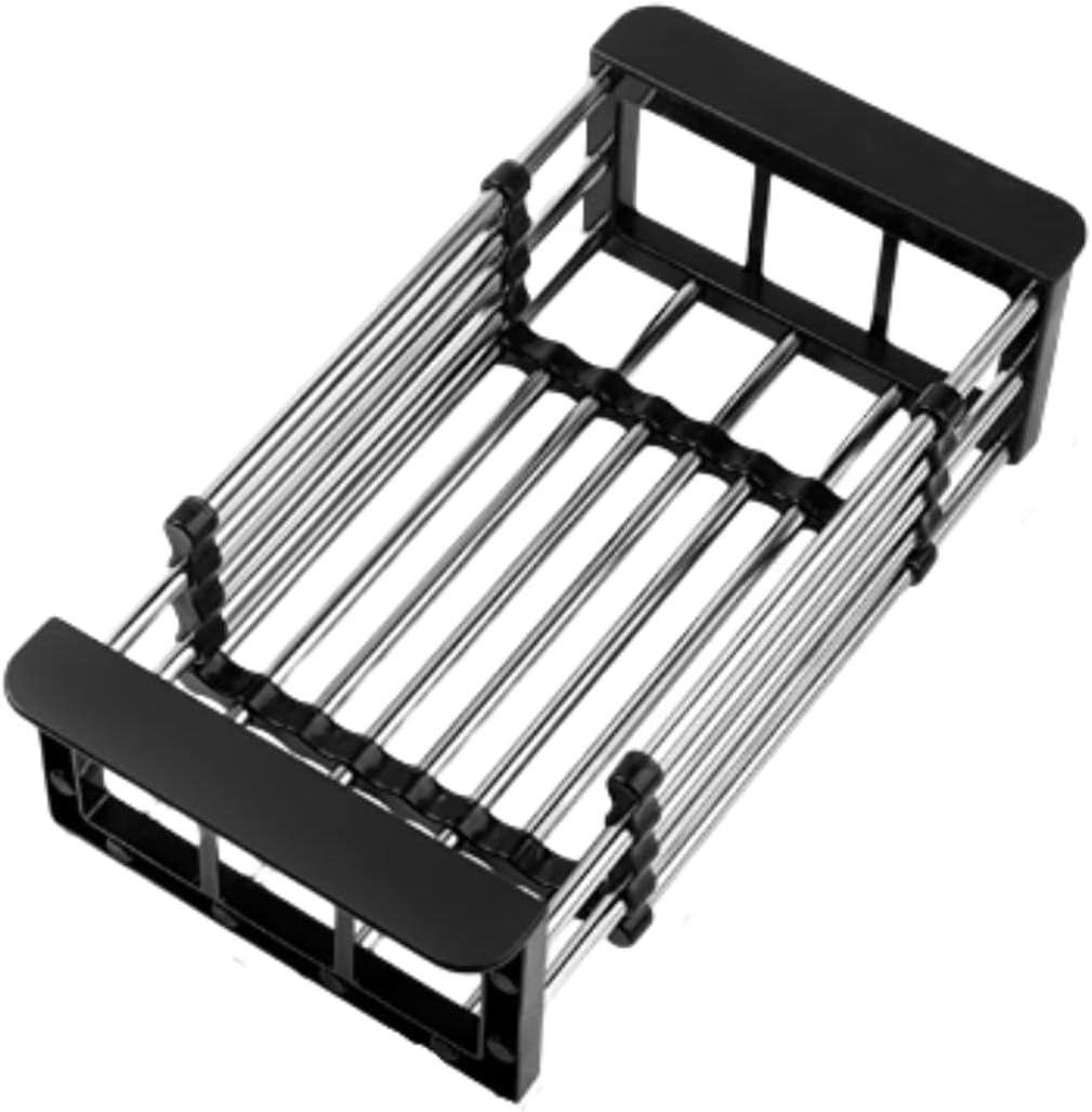 Cyrank Over The Sink Dish Drying Rack, Over The Sink Dish Drying Rack Expandable Over Sink Grill Telescopic Drain Basket Kitchen Rack Drain Basket Sink Drying Rack(S#Black)