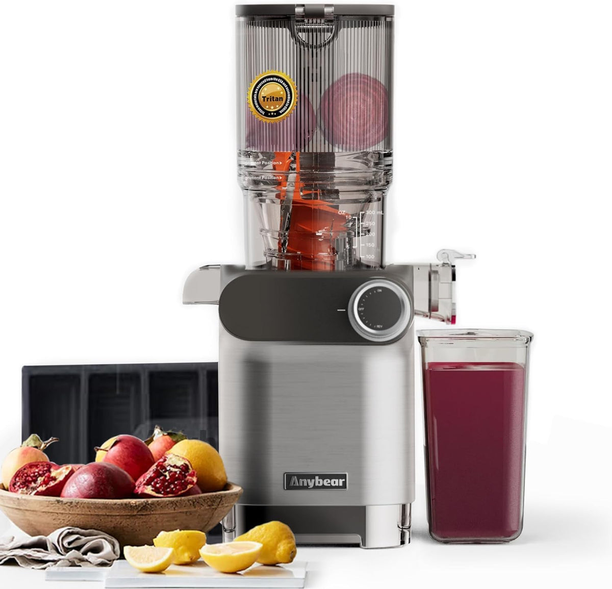Cold Press Juicer, 200W Slow Juicer 4.3" Large Feed Chute Fit Whole Fruits Vegetables | Upgraded Auger | Tritan Material | BPA Free | Juice Recipes (Silver)