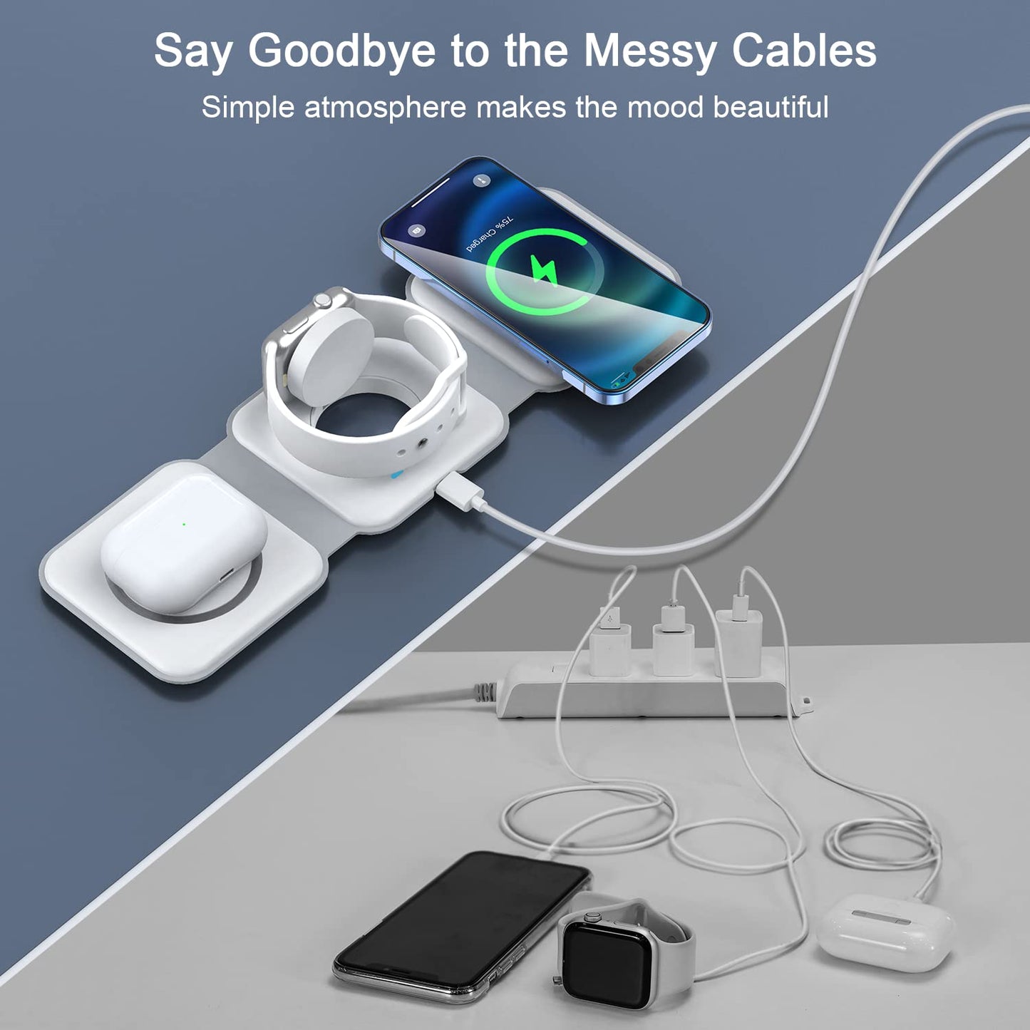 Wireless Charger 3 in 1,RTOPS Magnetic GaN Travel Wireless Charging Station Compatible with Apple Magsafe Multiple Devices for iphone17/16/15/14/13/Pro/Max,iWatch,AirPods4/3/2/Pro (Adapter Includes)