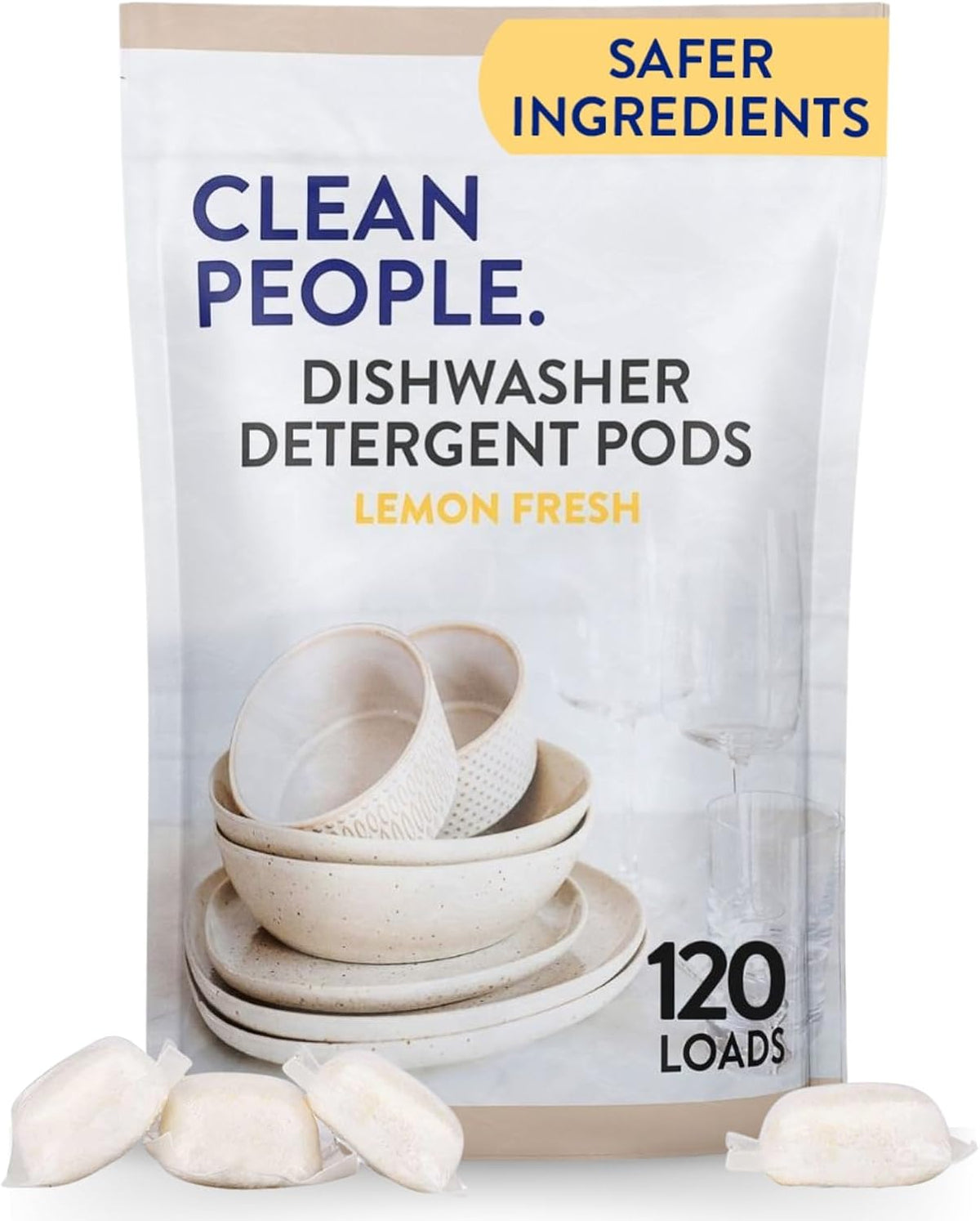 The Clean People Dishwasher Pods - Cuts Grease & Rinses Sparkling Clean - Residue-Free - Phosphate Free Dishwashing Pods (120 Count, Lemon Verbena)