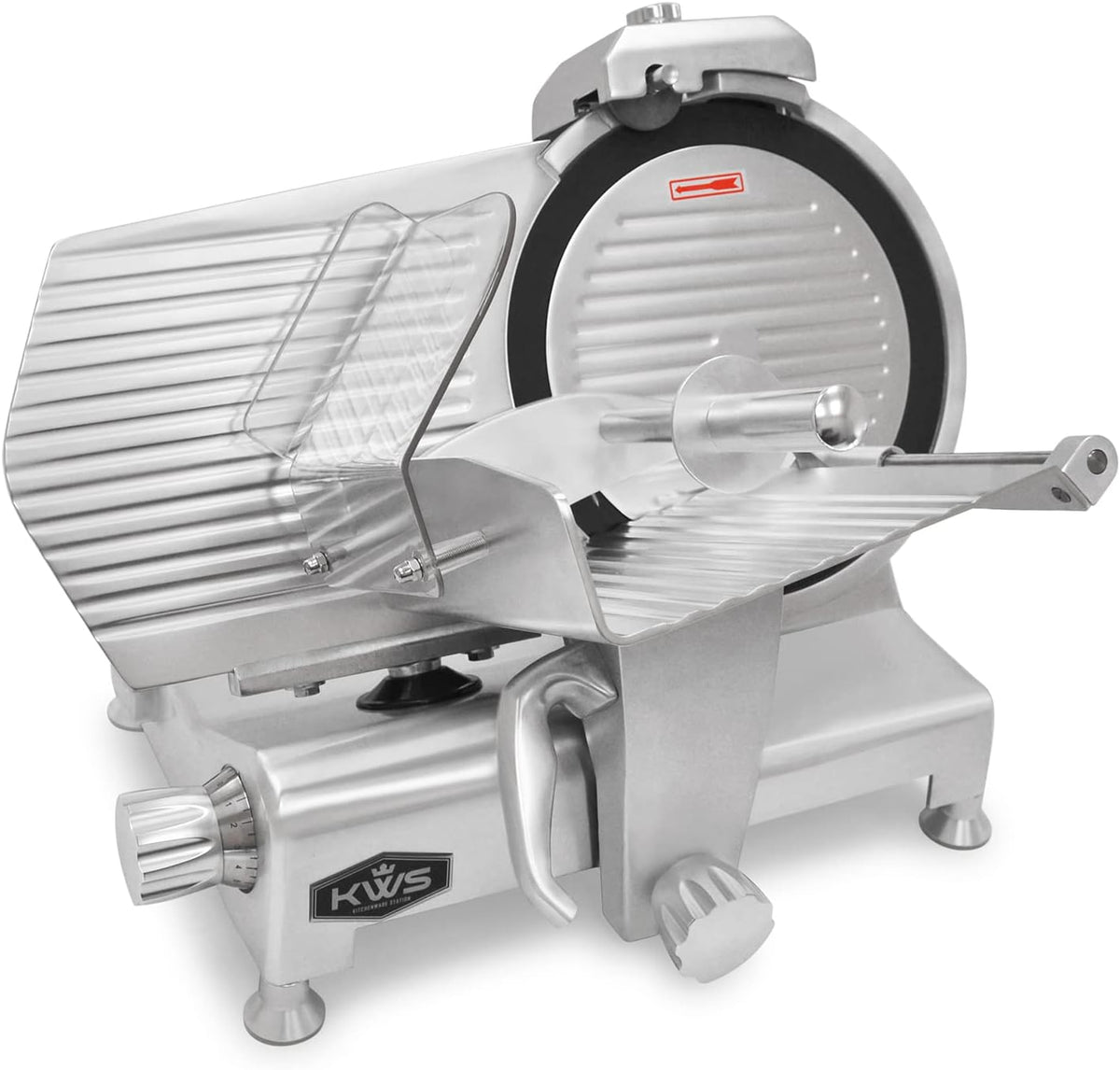 KWS Metal Collection 420W 12-Inch Meat Slicer MS-12DT Anodized Aluminum Base with Teflon Blade + Blade Removal Tool, Frozen Meat/Cheese/Food Slicer Quiet [ ETL, NSF Certified ]