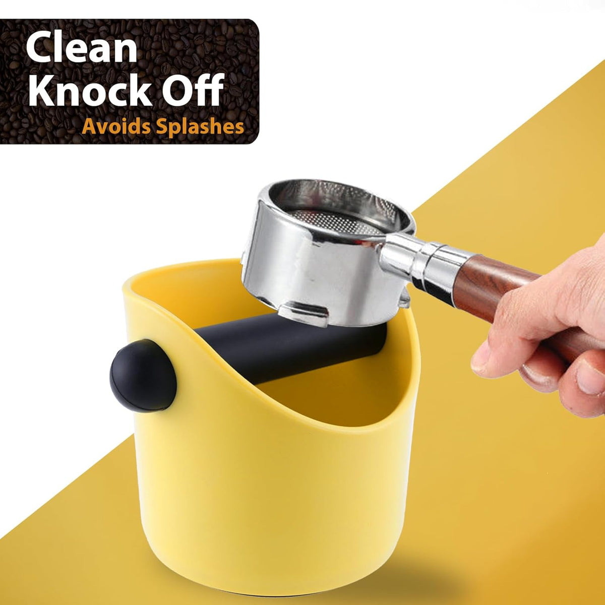 Espresso Knock Box, 4.3 Inch Shock-Absorbent Durable Barista Style Coffee Knock Box With Removable Knock Bar and Non-Slip Base for Espresso Maker Accessories, Easy to Clean- Khaki