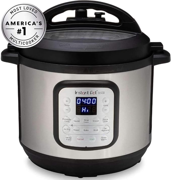 Instant Pot Duo Crisp 11-in-1 Air Fryer and Electric Pressure Cooker Combo with Multicooker Lids that Fries, Steams, Slow Cooks, Dehydrates,Free App With Over 800 Recipes, Black/Stainless Steel, 8QT