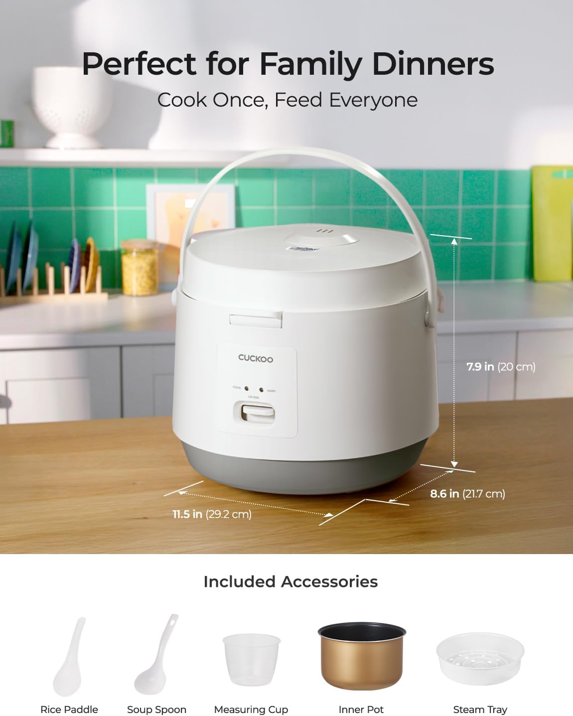 CUCKOO CR-1095 10-Cup (Uncooked) / 20-Cup (Cooked) Basic Rice Cooker and Warmer with Nonstick Inner Pot, Switch Press (White)