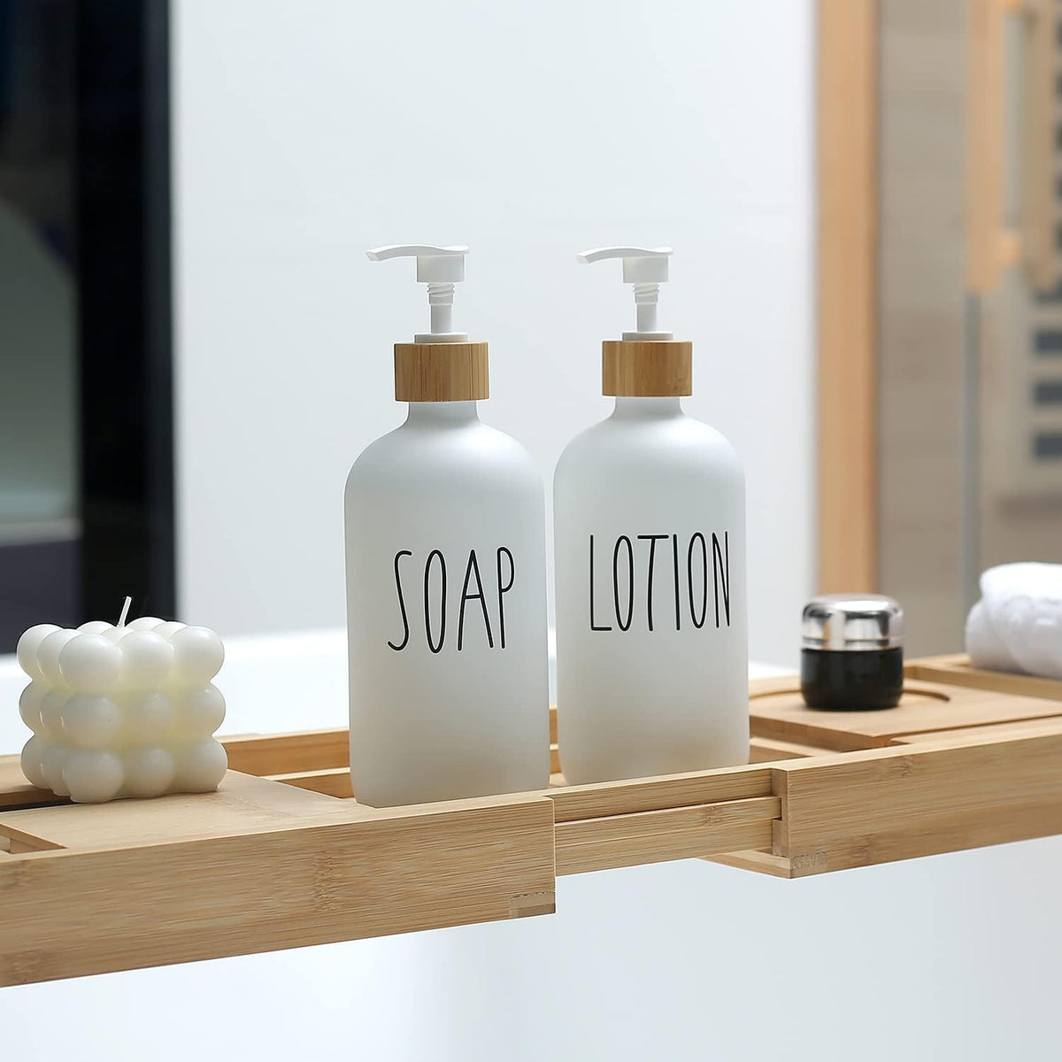 MOMEEMO White Soap Dispenser Bathroom Set, Soap and Lotion Dispenser Set Suitable for Bathroom Accessories Decor. (White)