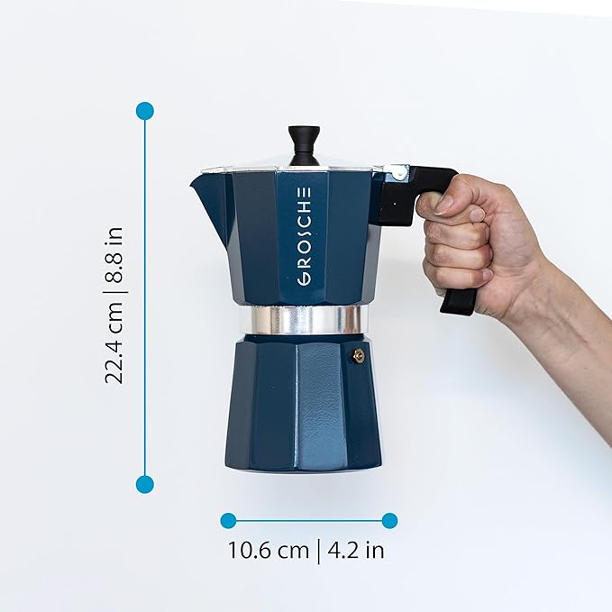 GROSCHE Milano Stovetop Espresso Maker Moka Pot 9 Espresso Cup, 15.2 oz, Blue. Stove top Coffee Maker Moka Italian Espresso greca Coffee Maker Brewer Percolator