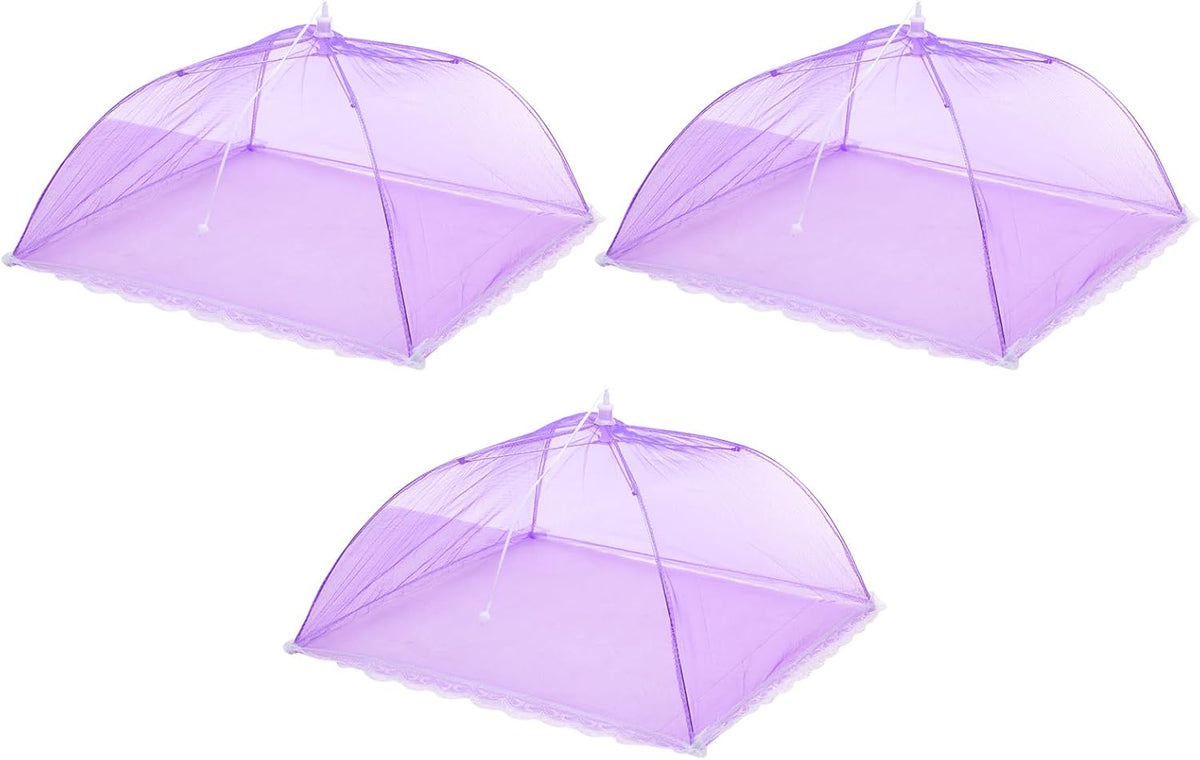 uxcell 3 Pcs Large and Tall Food Covers 17" Mesh Food Covers for Outdoors Collapsible Food Protector Covers Tent for Parties Outdoor Picnics BBQs, Purple
