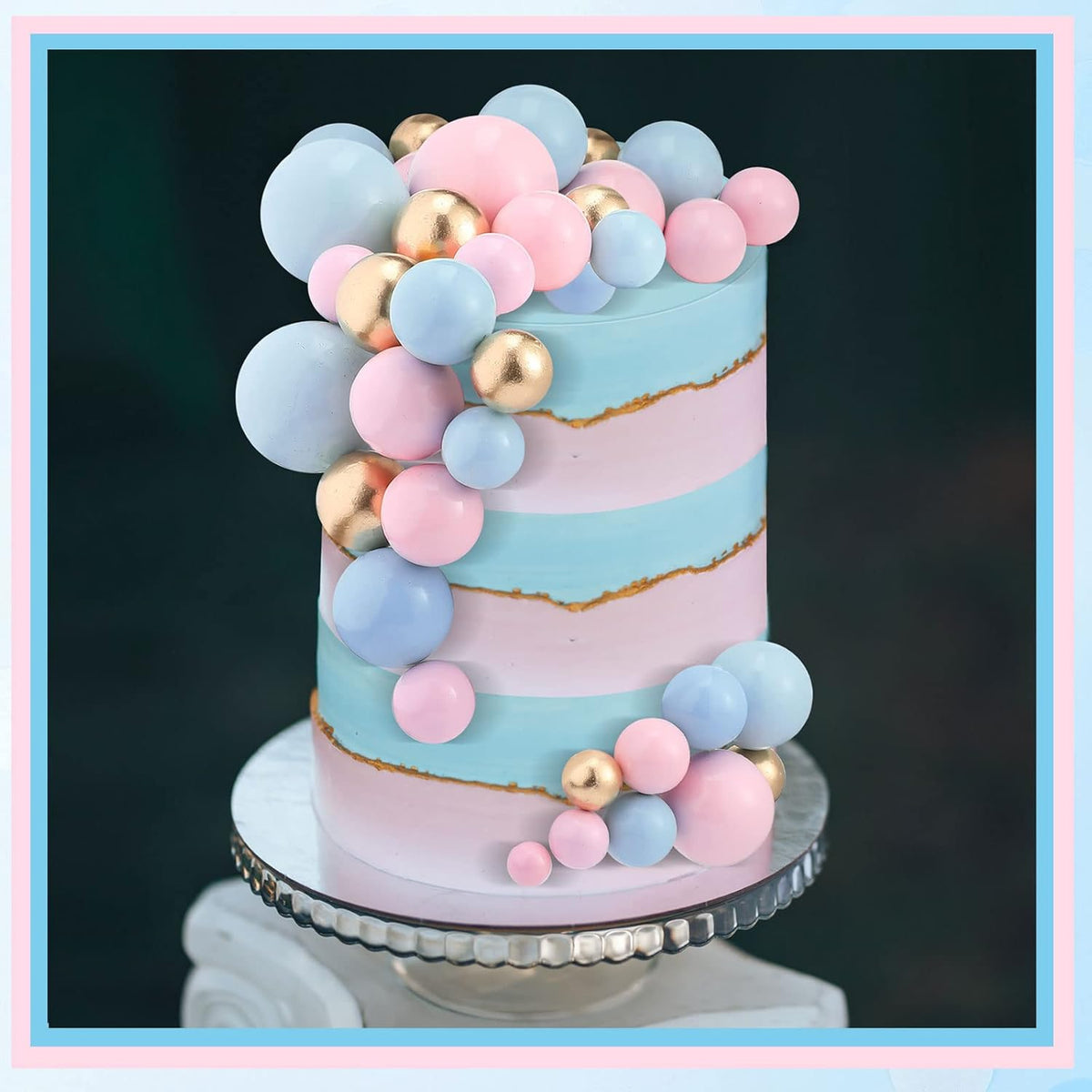 108 Pcs Balls Cake Topper DIY Cupcake Insert Foam Balloons for Cake Baking Wedding Anniversary Birthday Decoration(Pink, Blue, Gold,Multi Sizes)