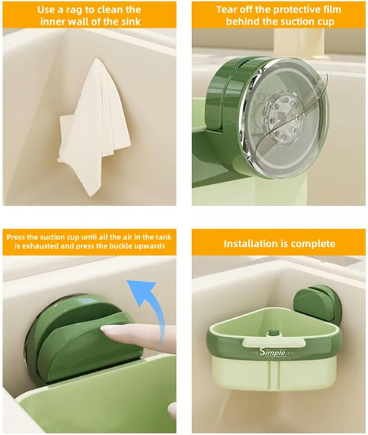 Suction Cup Sink Corner Rack, Curetoaway Corner Sink Strainer, Sink Trash Catcher, Plastic Triangular Baskets Corner Hanging, Rust Resistant, for Kitchen Food Waste (1Pcs Yellow)