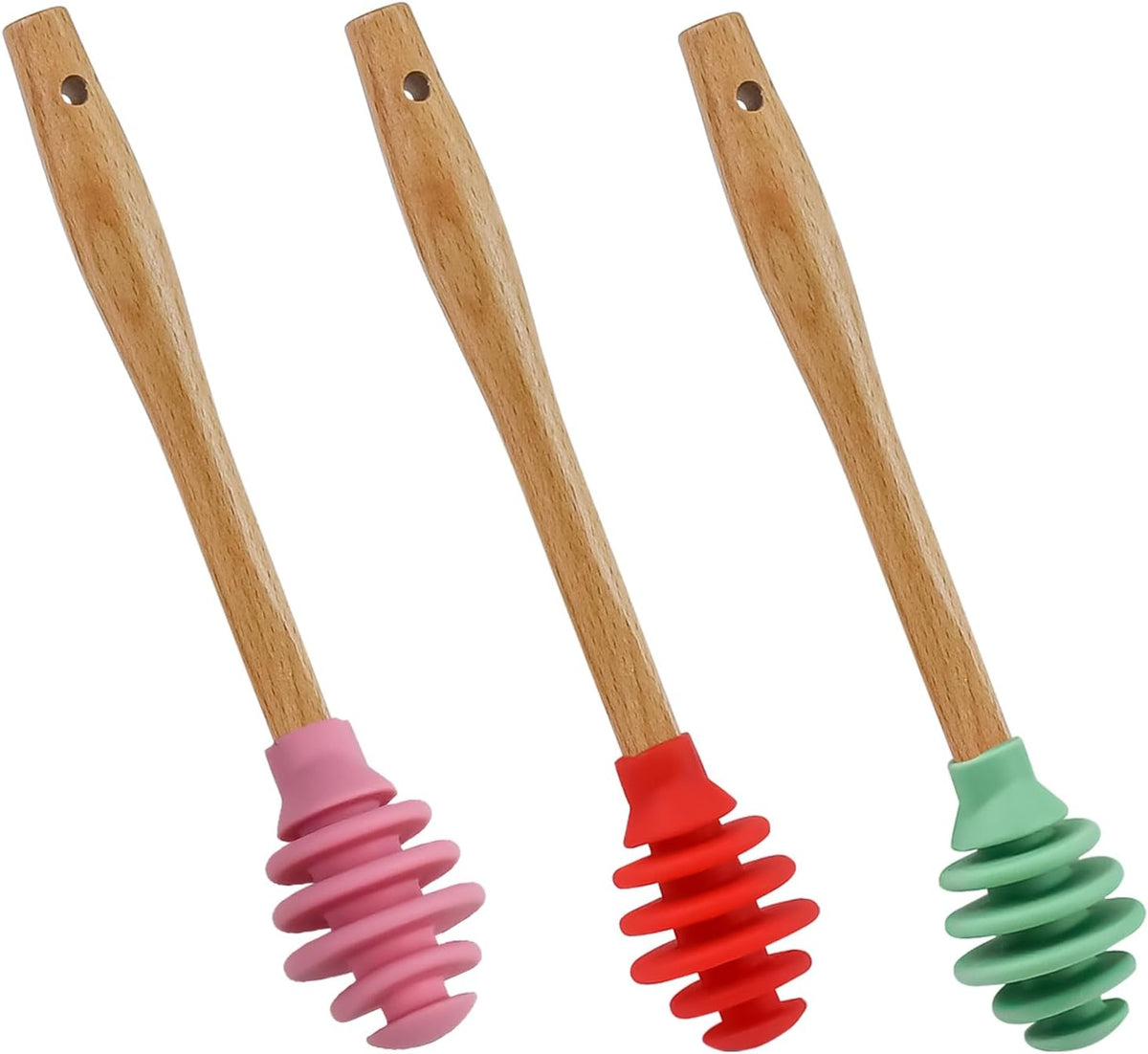 3 Pcs Silicone Honey Dipper Sticks - Spiral Design Non-Drip Honey Spoon with Jar Stirring Rod, Food-Grade BPA Free Dispenser for Syrup, Jam & Beverages