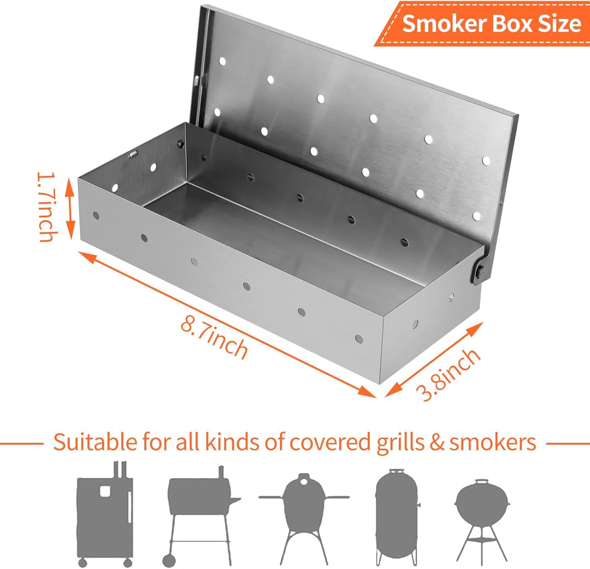 2 Pack Stainless Steel Smoker Box, for Use with Wood Chips to Add Smoky BBQ Flavor to Gas or Charcoal Grills