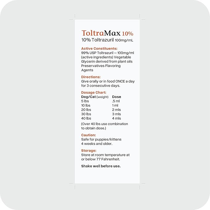 Toltrazuril 10.0% for Horses, Dogs, Cats, 500mL/16.9 Ounce, for Non-Food Chain Animals