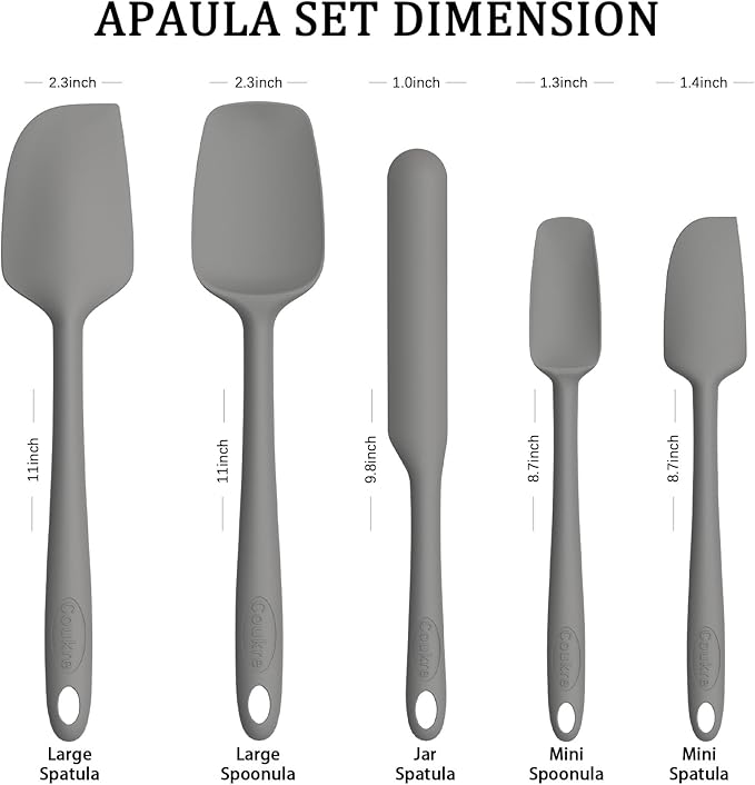 Coukre Silicone Spatula Set of 5,High Temperature Resistant, Food Grade Silicone, Dishwasher Safe, for Baking, Cooking (Pure Gray)