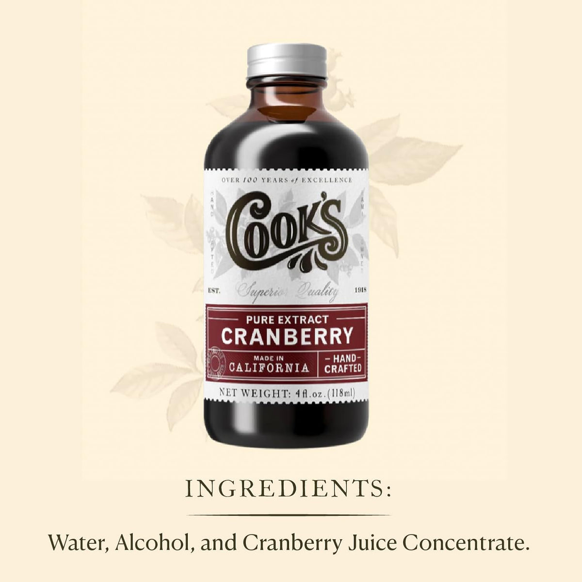 Cook's, Cranberry Extract for Breads, Muffins, Jellies, Jams, Sauces, Beverages, 8 oz