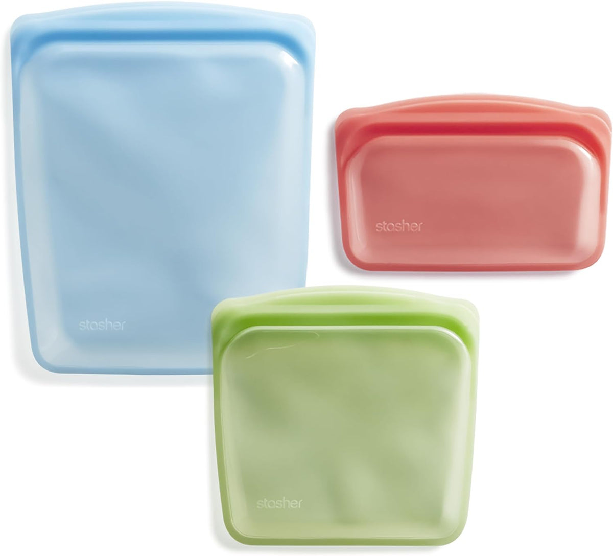 Stasher Premium Silicone Reusable Food Storage Bags, 3-Pack, Multi, Multi-Use Food Storage Bags, Lunch Bag, Travel Containers, BPA Free, Leak-free, Dishwasher-Safe, Eco-friendly