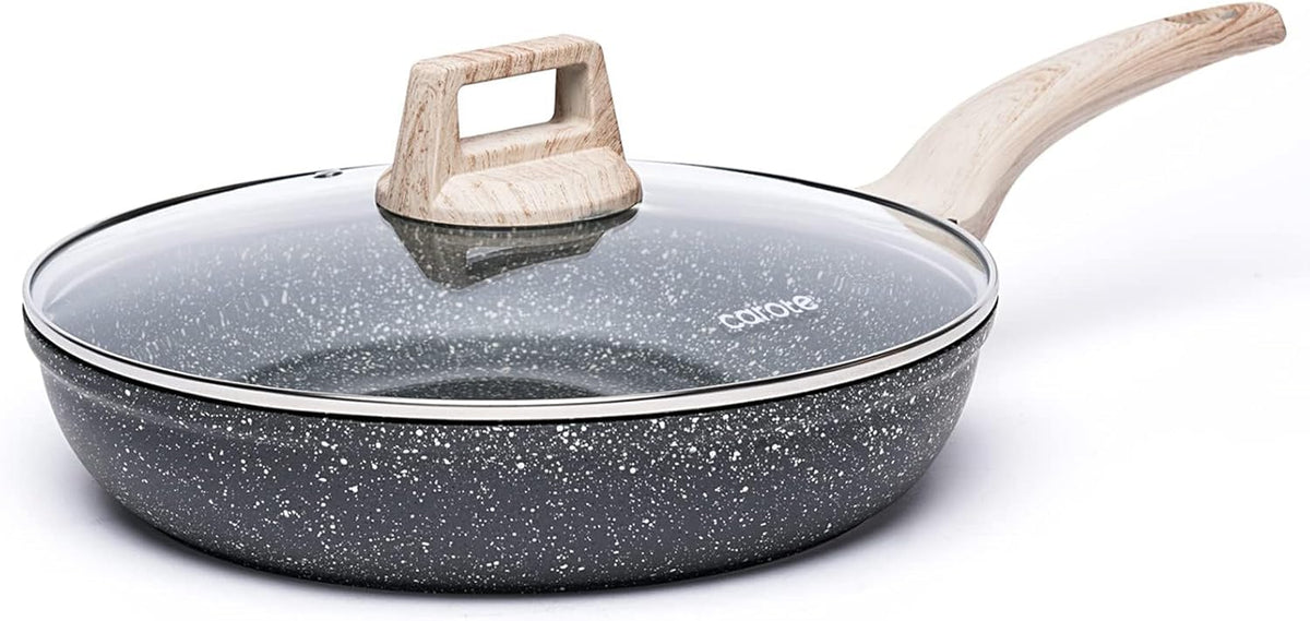 CAROTE Non Stick Frying Pan Skillet, Nonstick Granite Fry Pan with Glass Lid, Egg Pan Omelet Pans, Stone Cookware Chef's Pan, PFOA Free (Classic Granite, 10-Inch)