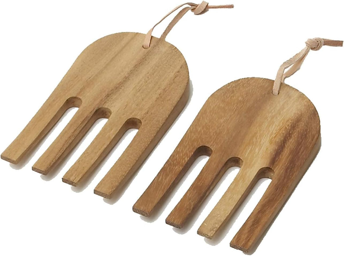 Woodard & Charles Acaica Wood 12" x 5" Serving Bowl Set with Serving Hands, 3 Piece Set