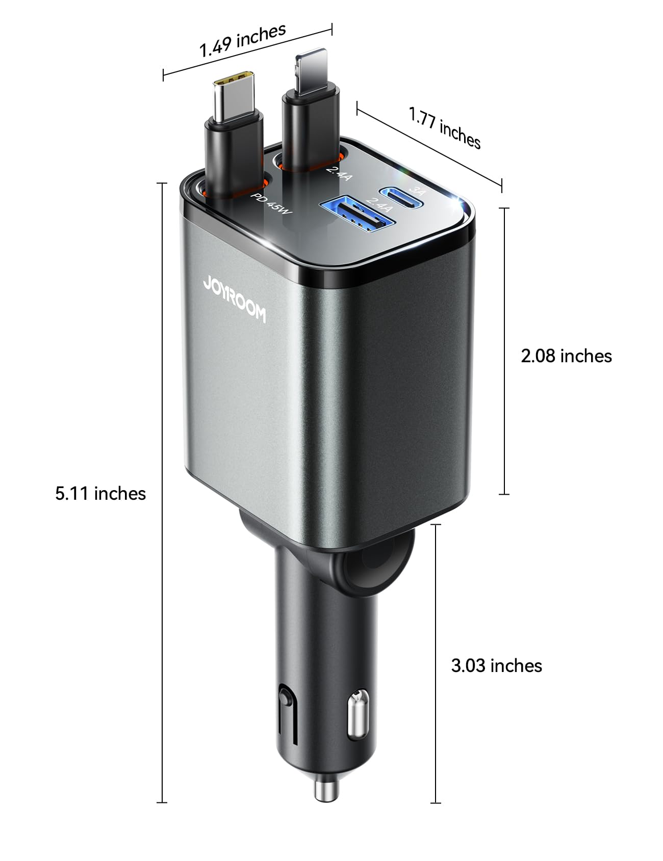 JOYROOM Retractable Car Charger 84W Car Charger USB C Fast Charge 4 in 1