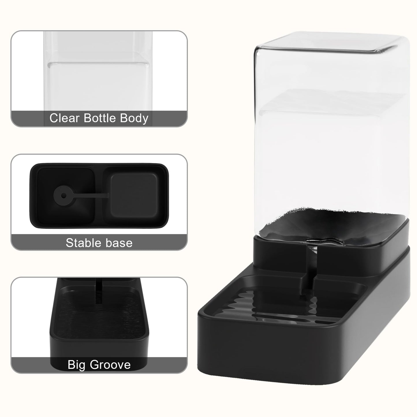 Wefeedy Automatic Cat Feeder and Water Dispenser in Set with Pet Food Bowl,Gravity Dog Waterer and Food Feeder for Small Medium Dog Cat Puppy Kitten Large Capacity(3.3L,Black)