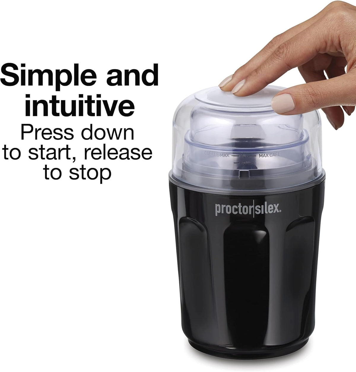 Proctor Silex Sound Shield Electric Coffee Grinder for Quiet Grinding, Stainless Steel Blades, Beans, Spices and More, 12 Cups, Black (80402)
