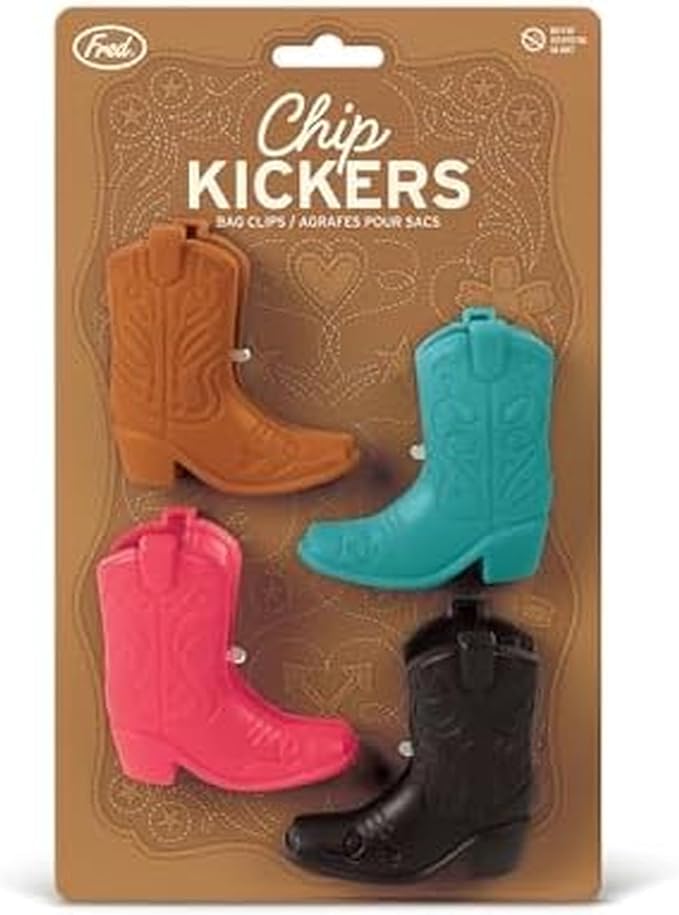 Genuine Fred CHIP KICKERS, Cowboy Boot Bag Clips, Set of 4, Western Themed, Durable Food Storage Clips, Keeps Food Fresh, Fun Kitchen Accessories
