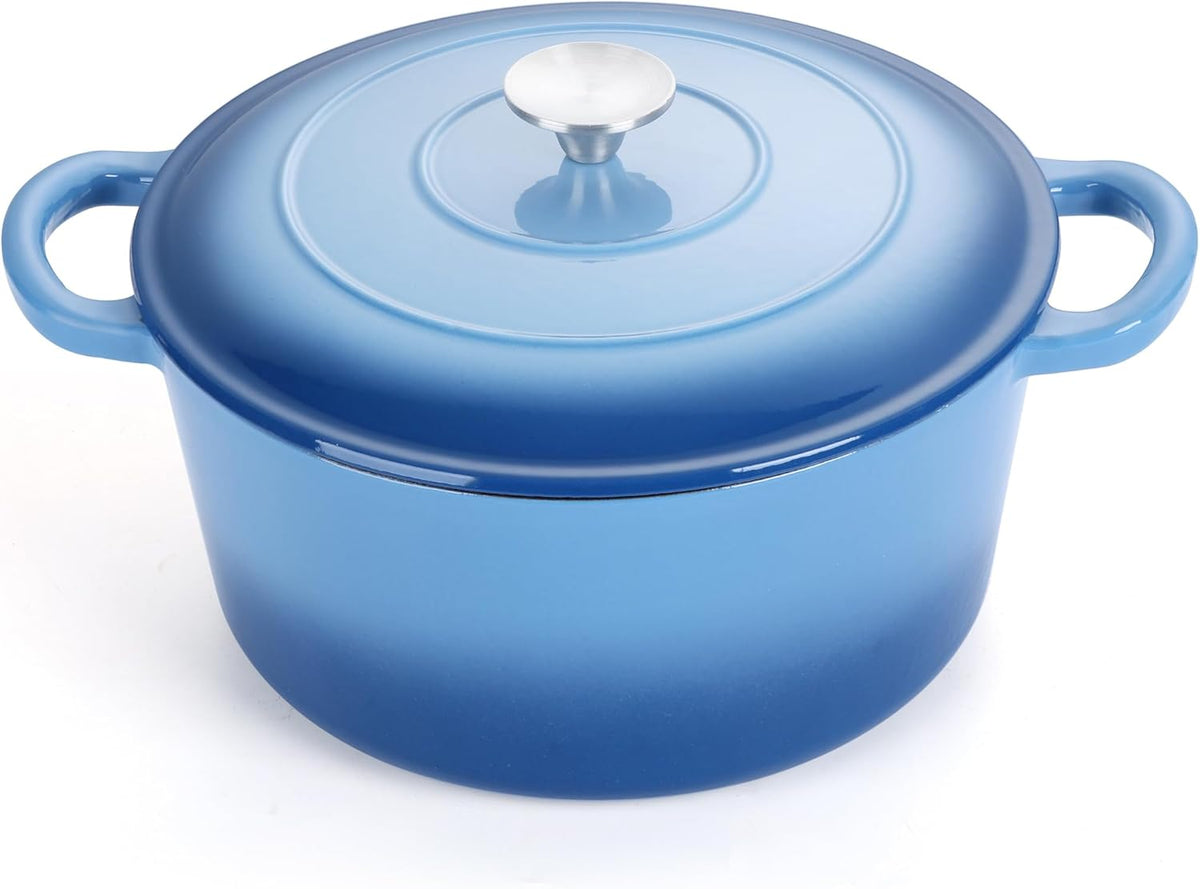 E-far Dutch Oven Pot with Lid, 5 Quart Enameled Cast Iron Round Dutch Oven Stockpot for Bread Baking/Braising/Cooking/Roasting/Stewing, Heavy Duty Nonstick Cookware Safe for Induction & Oven - Blue