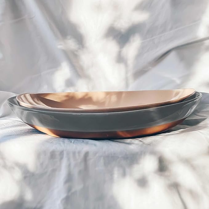 Mora Ceramic Large Serving Bowls- Set of 2 Oval Platters for Entertaining. Modern Kitchen Dishes for Dinner, Fruit, Salad, Turkey, etc. Oven, Dishwasher Safe, 110/80 oz, 16" / 14.6" - Neutrals