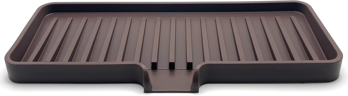 Happitasa Silicone Soap Dish Tray and Sponge Holder with Drain Chute | Bathroom and Kitchen Sink Organizer Caddy (Dark Chocolate, 9"x3.5", 5.6 Ounces)