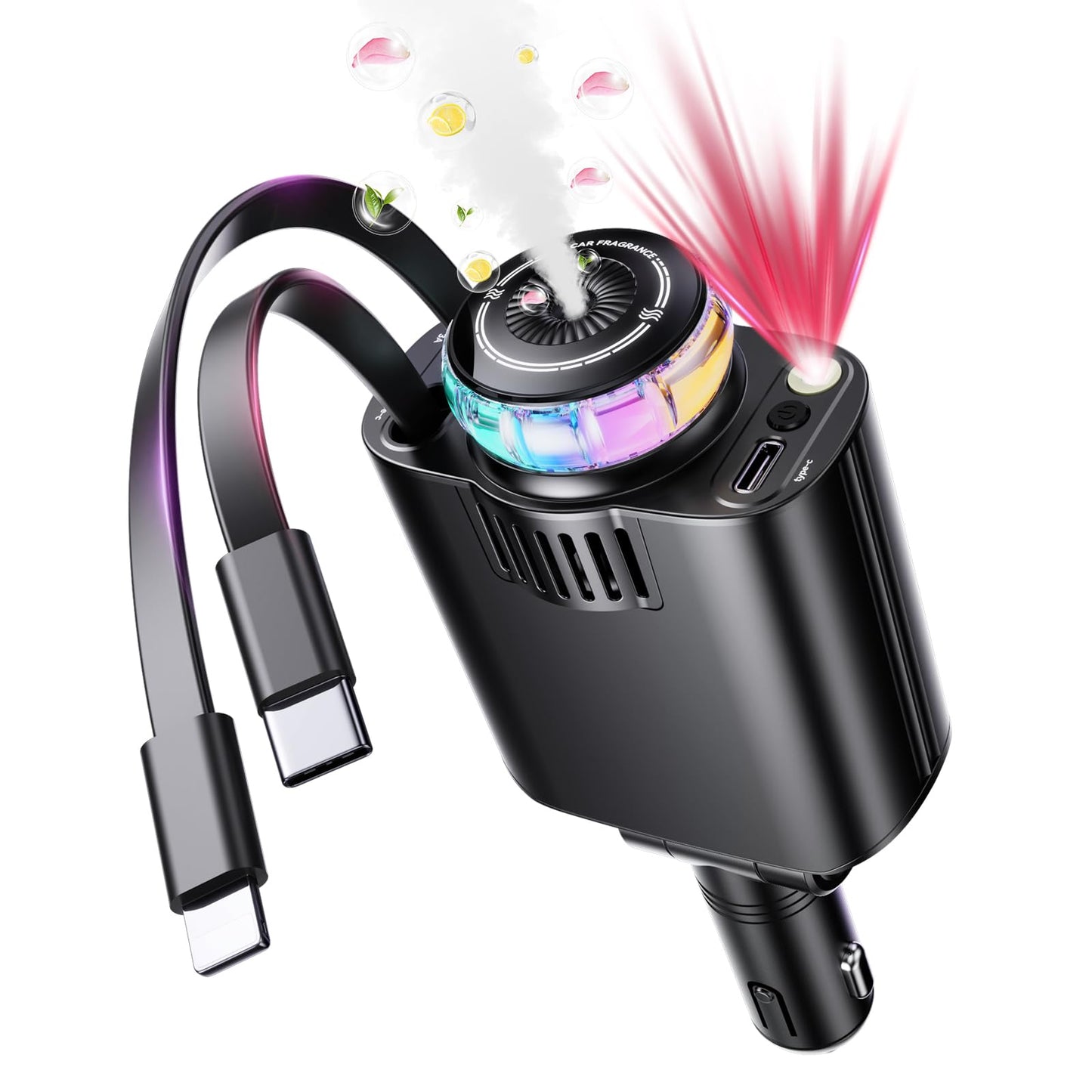 5 in 1 Retractable USB C Car Charger Fast Charge Aromatherapy Starry Sky