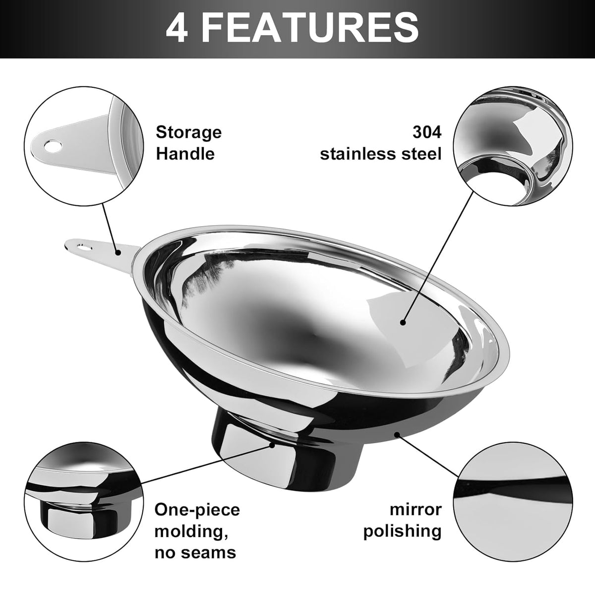 Canning Funnel with Stainless Steel Filter for Regular Mouth Mason Jars - Stainless Steel Funnel for Kitchen Filling, Canning Funnel (for use with Regular Mouth Mason Jars)