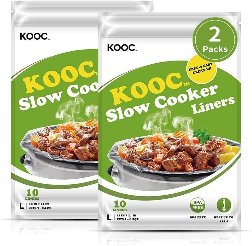 KOOC Slow Cooker Liners 13"x21" 20 Count Large Size Disposable Pot Liners Cooking Bags Fit 3 qt to 8.5 qt Pot BPA Free Fresh Locking Seal Design