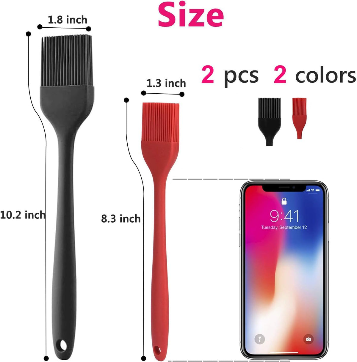 Silicone Basting Pastry Brush Set 2 Pack Heat Resistant Spread Oil Butter Sauce for BBQ Grill Barbeque Kitchen Baking Cooking Pastries, 1 Large & 1 Small