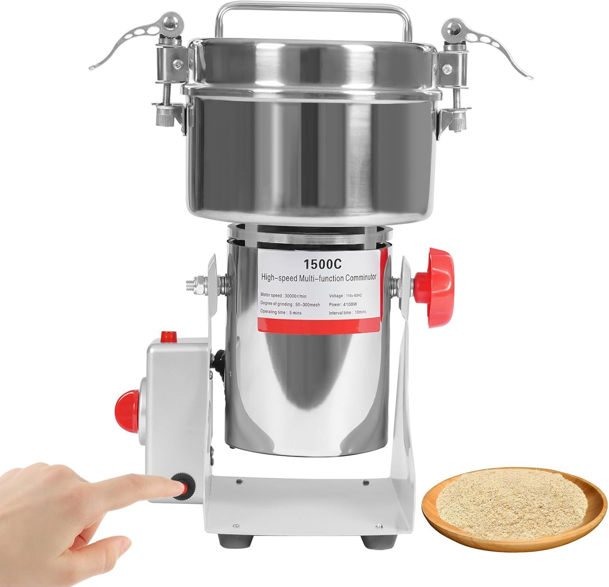 Electric Grain Mill Grinder, 1500g/3.31lbs High-speed 30000r/min Food Grinder, 110V 4100W Countertop Grain Mill for Dry Spice Herbs Grains Coffee Rice Pepper (1500g)