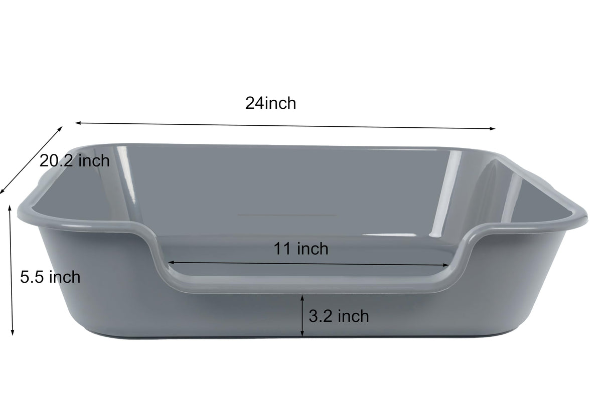 Ying Tutu 1 Pack of Extra Large Cat Litter Box (ABS Material), Low Entry Senior Litter Pen for Geriatric Kitty Big Cats, Jumbo Pet Safe Litter Boxes Tray for Indoor Pets Potty (Gray, 24" L x 20" W)