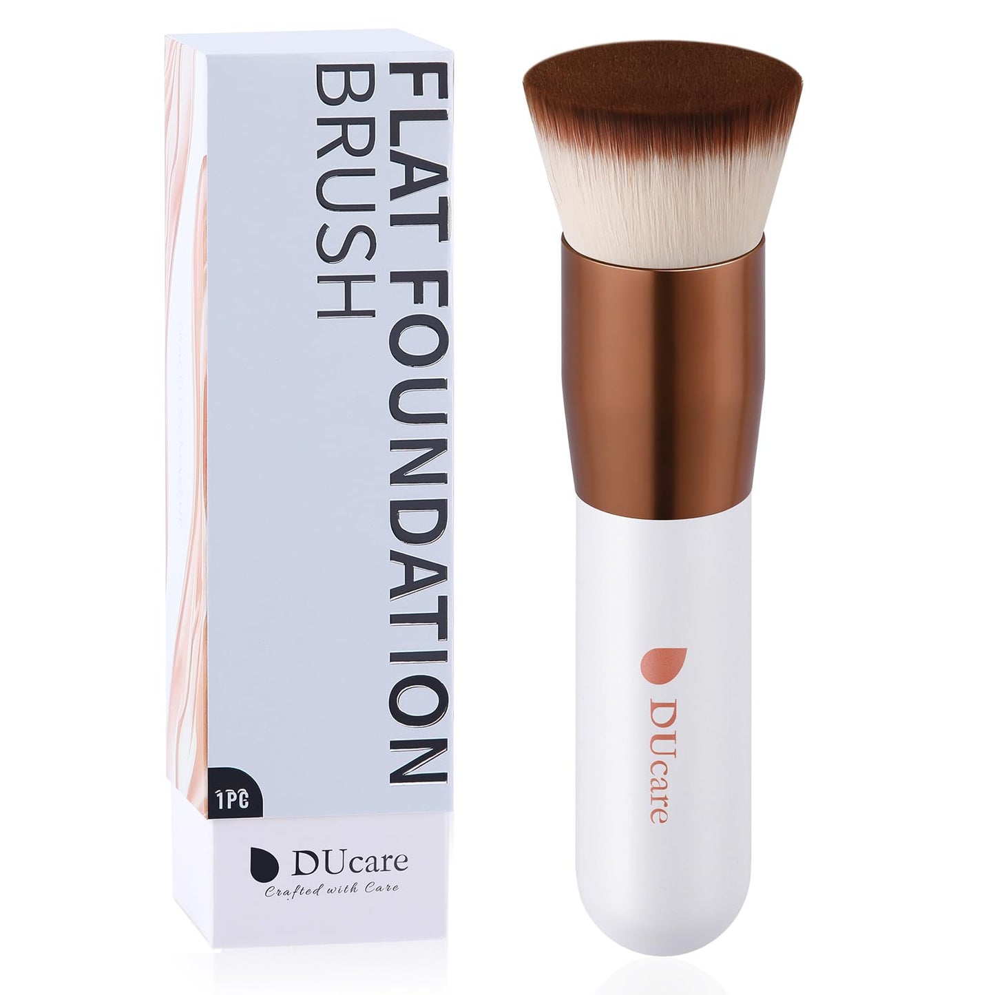 DUcare Foundation Brush for Liquid Makeup,Flat Top Kabuki Foundation Brushes - Premium Makeup Brush for Liquid, Cream, Powder,Buffing, Blending, Rose Golden/White