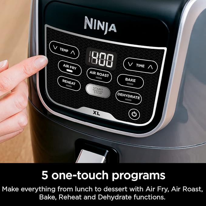 Ninja | XL Single Basket Air Fryer | 5.5 QT Capacity fits 3lbs of Wings | 5-in-1Air Fry, Roast, Bake,Reheat & Dehydrate |Dishwasher Safe Parts & Recipe Guide | Grey |AF150AMZ