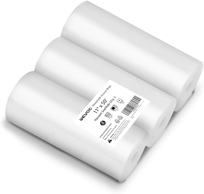 [2024 New] 11" x 50' 3 Rolls, Vacuum Sealer Rolls Bags for Food, Great for Food Storage, Sous Vide and Meal Prep, Wevac Lite