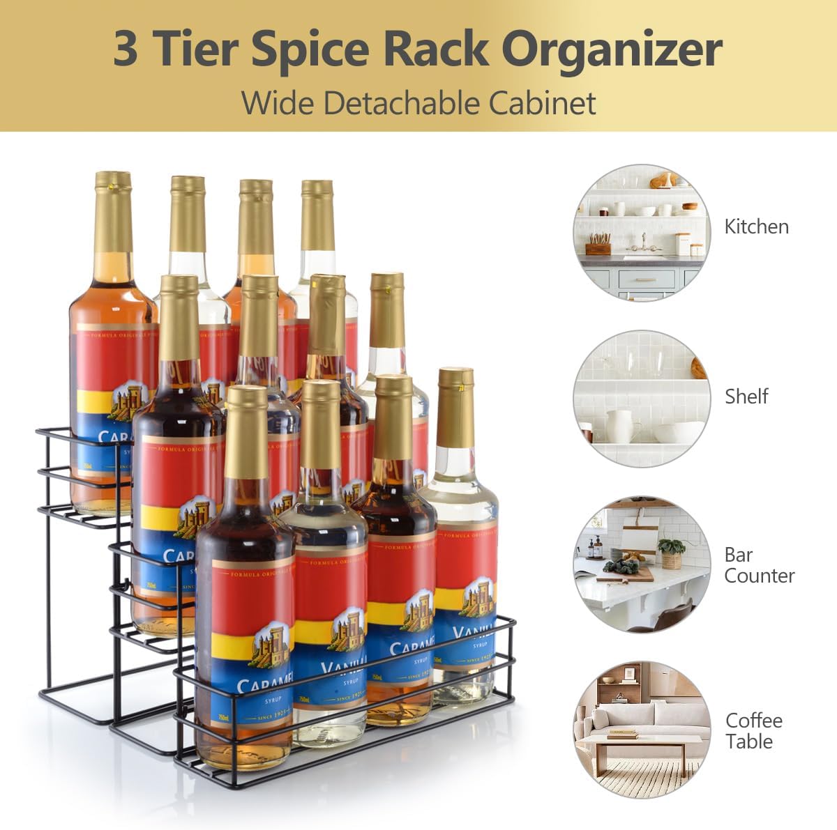 12 Bottle Capacity Coffee Syrup Organizer 3 Tier Coffee Syrup Stand Shelf for Coffee Bar Kitchen Small Wine Rack for Bar Family Storage for Syrup Wine Dressing