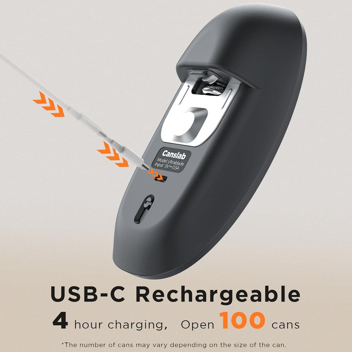 Ultrablde SE - USB Rechargeable Electric Can Opener for Kitchen for Seniors with Arthritis- Cordless Battery Powered Automatic, Side Cut, Smooth Edge, Handsfree, for Small or Large Cans, Grey