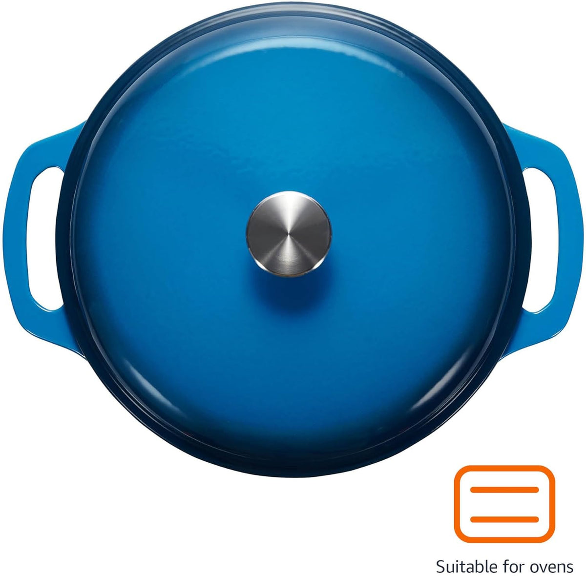 Amazon Basics Cast Iron Dutch Oven Pot with Lid, Enameled, Round, Dual Handles, Heavy-Duty, Medium, 6-Quart, Blue