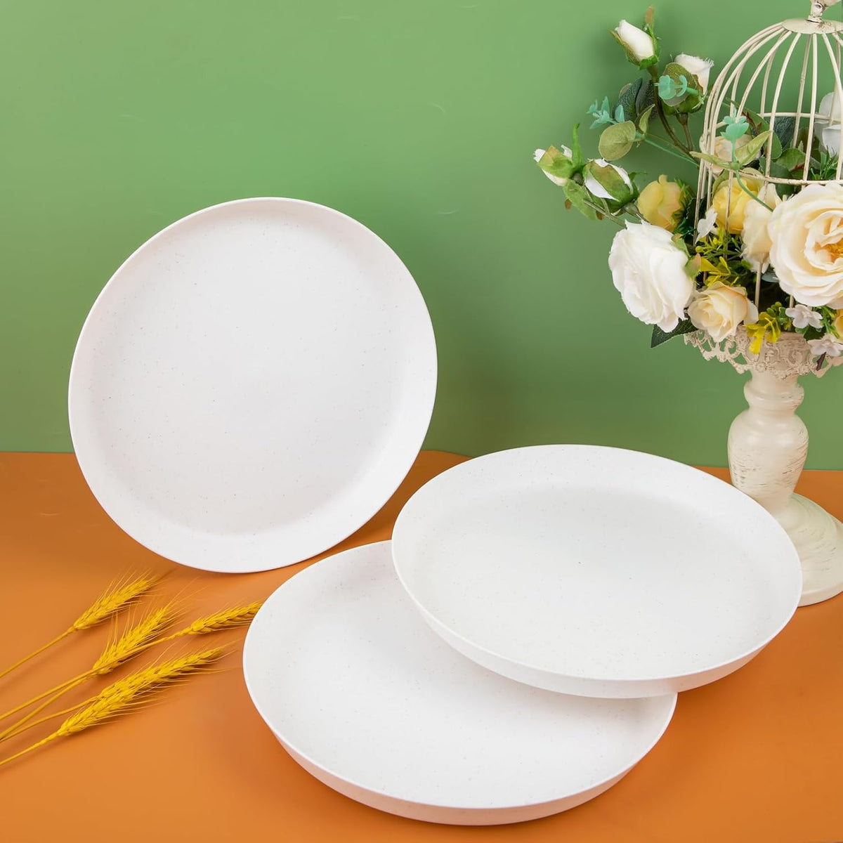 18pcs White Wheat Straw Dinner Plates - Lightweight, Unbreakable, Premium Reusable Plates for Family Dinner, School, Picnic