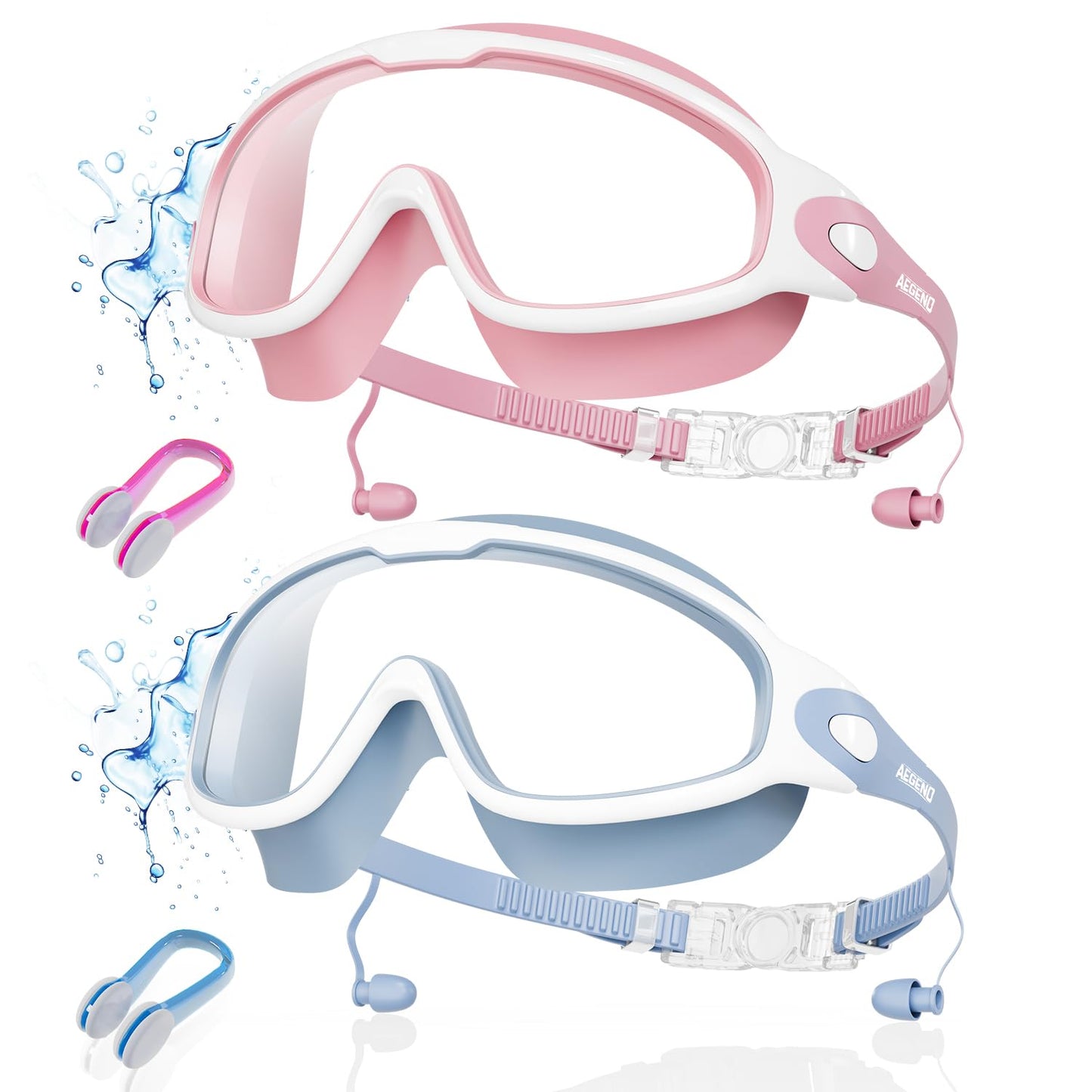 Aegend New Adult Wide View Swim Goggles, Anti-Fog/UV No Leak Swimming Goggles with Ear Plugs for Men & Women