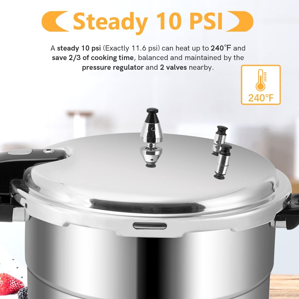 BreeRainz 16 Quart Pressure Cooker, 10 Psi Induction Compatible Pressure Canner w/Triple Valves & Auto Lock System, Steamer Rack Included