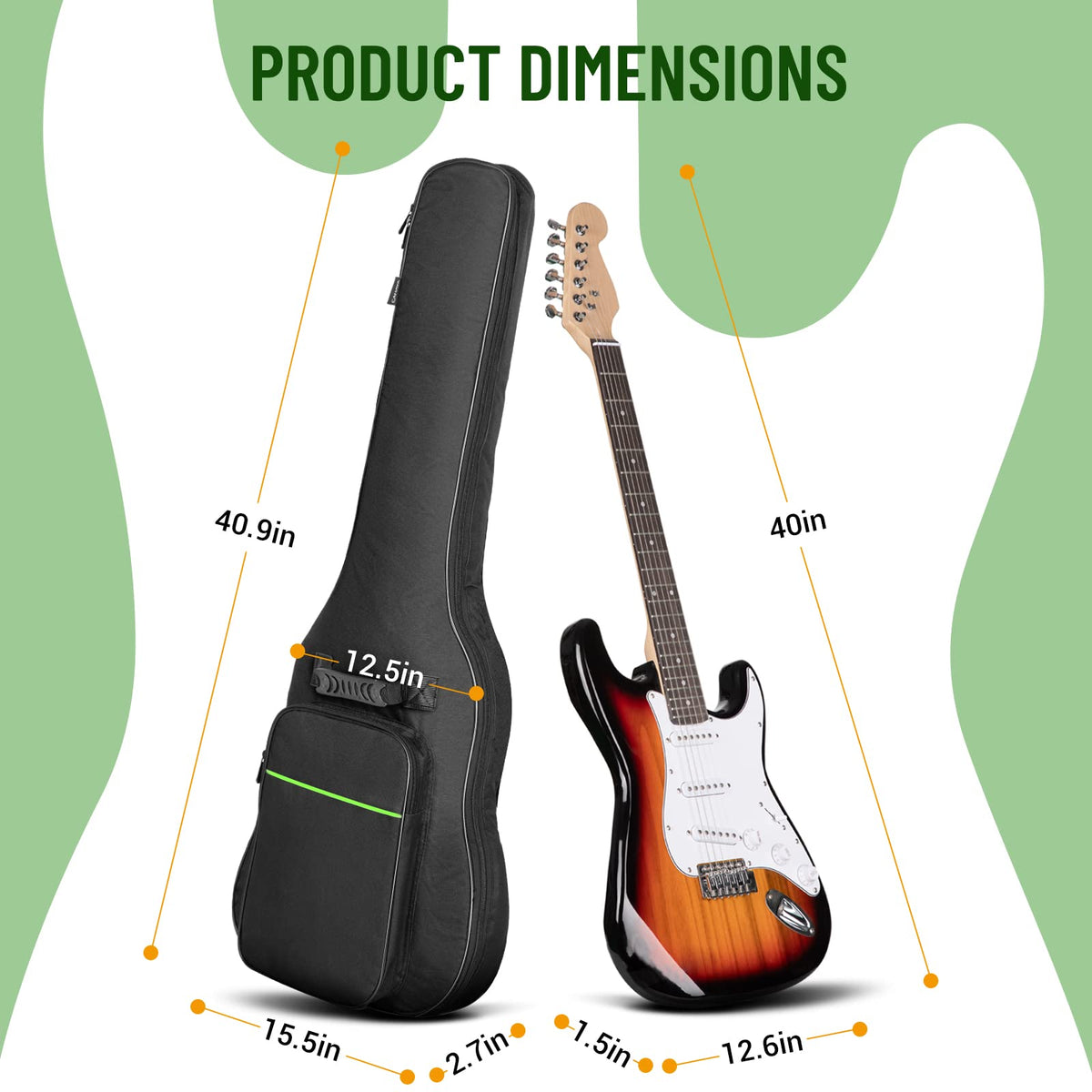 CAHAYA Electric Guitar Bag 0.3in Padded Gig Bag Case Soft Backpack Green