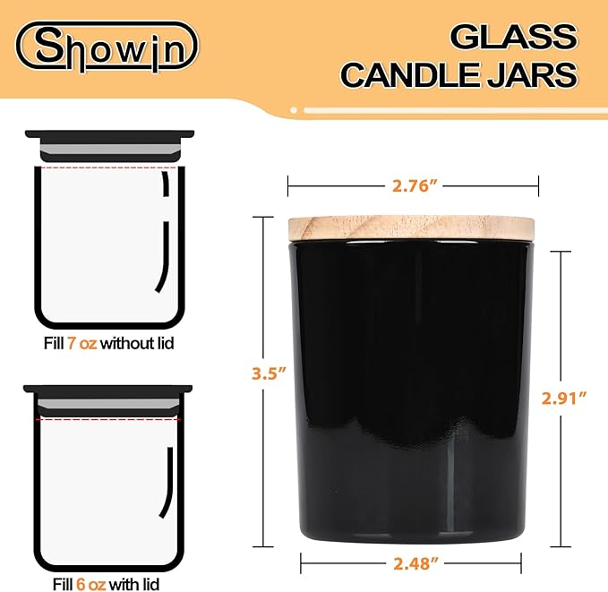 Thick Candle Jars for Making Candles 12 Pcs, 7 OZ Empty Jars with Wood Lids for Candle Making, Sample Container, Light Black