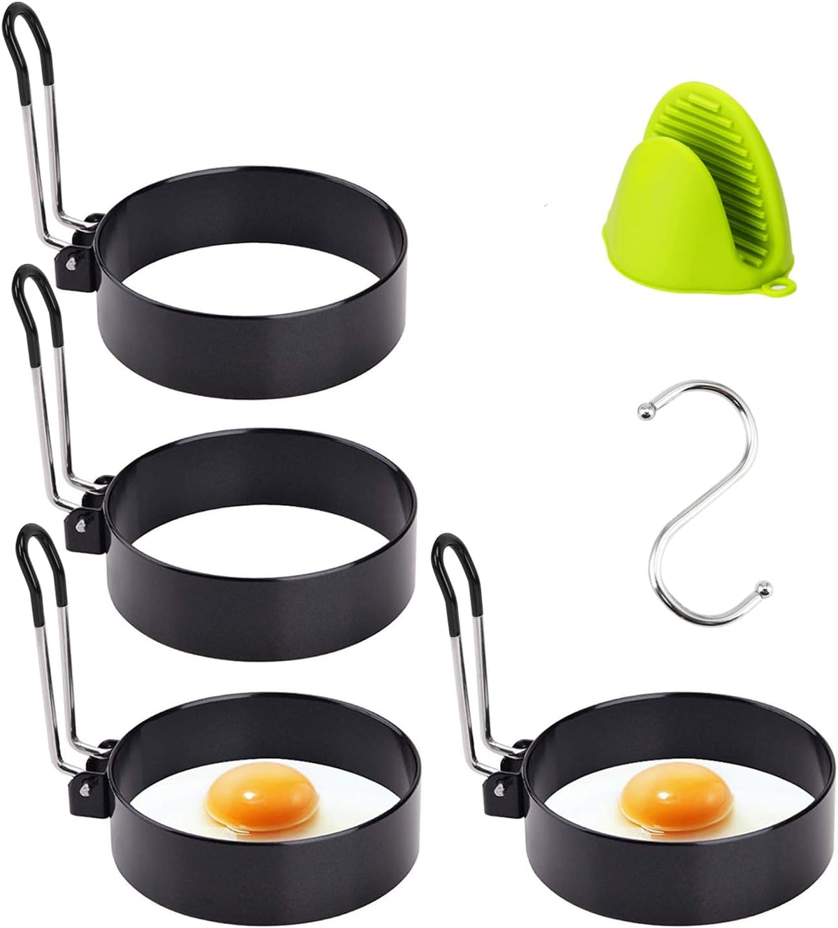4 Pack Stainless Steel Egg Ring Molds With Non Stick Metal Mold Shaper Circles For Fried Egg McMuffin Sandwiches,Frying Or Shaping Eggs,Breakfast Household Kitchen Cooking Tool Omelette