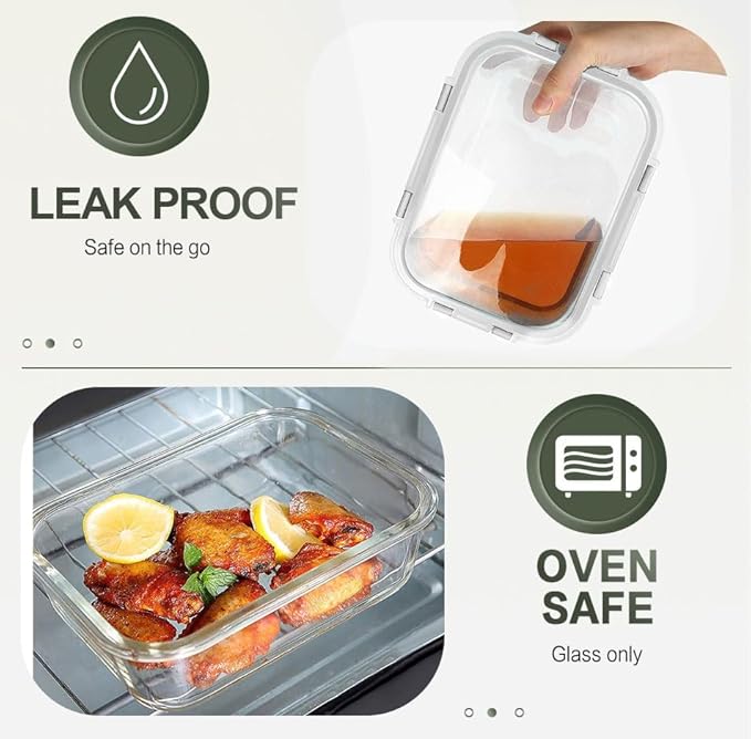KOMUEE 10 Packs 30 oz Glass Meal Prep Containers,Glass Food Storage Containers with Lids,Airtight Lunch Bento Boxes,Microwave, Oven, Freezer and Dishwasher,White