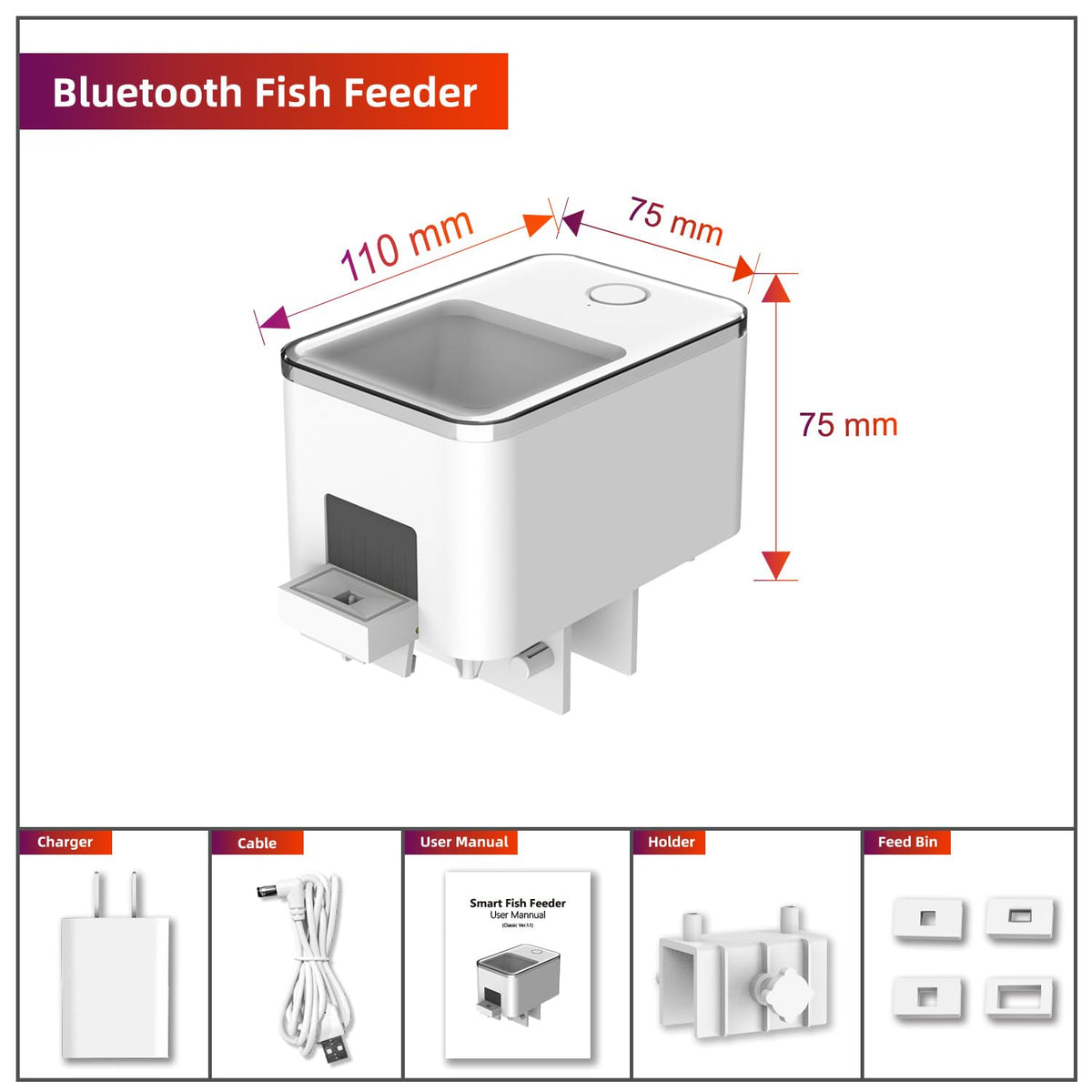 GEZIEKID Bluetooth Fish Feeder Automatic Dispenser for Aquarium, Food Dispenser for Fish Tank with App Control, USB Powered for Small Fish Tank Pelleted Food, Electronic Feeders for Animals, White
