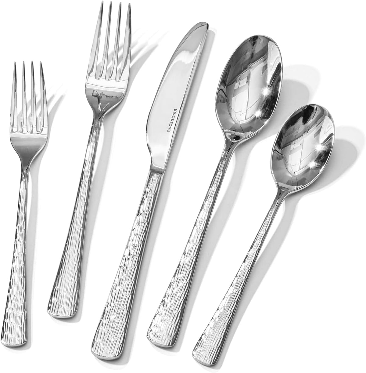 KINGSTONE Hammered Silverware Set, Flatware Set, 18/10 Stainless Steel Premium Cutlery with Unique Ripple Handles Design Mirror Polished - Dishwasher Safe (40-Piece)